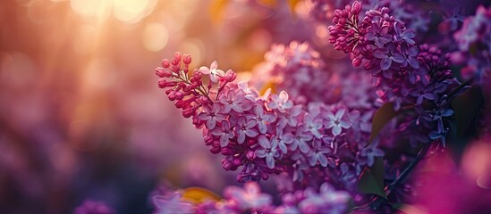 Poster - Gorgeous lilac bush in bloom outdoors with abundant copy space image