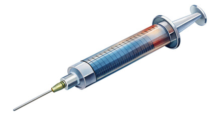 Isolated medical syringe with needle for injection and vaccination on white background