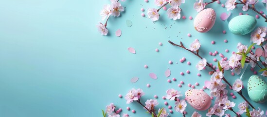 Aufkleber - Easter greetings with a celebratory background featuring selective focus a top down view and horizontal orientation perfect for a copy space image