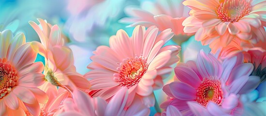 Aufkleber - Vibrant pastel flowers creating a summery floral backdrop ideal for graphic design or wallpaper with copy space image