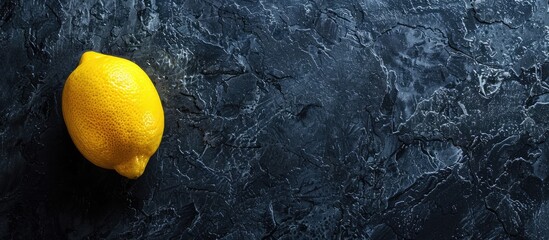 Aufkleber - Yellow ripe lemon on a dark stone background with copy space image