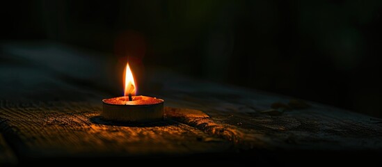 Leinwandbilder - A flickering flame illuminates the shadowed setting creating a mesmerizing copy space image