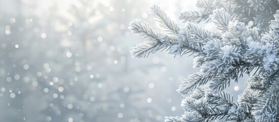 Aufkleber - Snow and frost cloak spruce branches creating a picturesque winter scene perfect for a Christmas themed image with a snow covered spruce branch and a wintry forest backdrop offering ample copy space