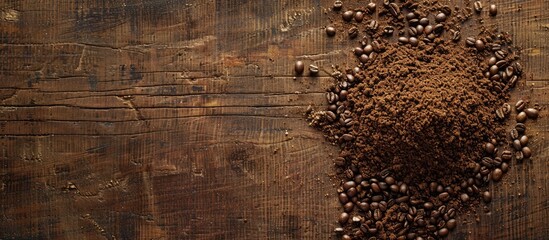 Wall Mural - Fresh washed and instant coffee displayed on a wooden background with copy space image