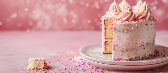Aufkleber - A pink birthday cake with copy space image