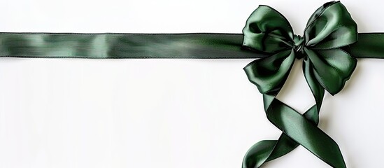 Aufkleber - Pretty green satin bows and ribbons for wrapping gifts against a white backdrop with copy space image