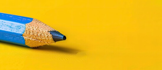 Aufkleber - Yellow background with a blue pencil leaving a blank copy space image