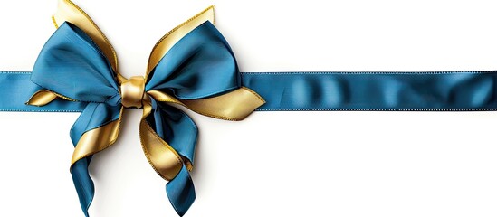 Aufkleber - An elegant bow in shades of blue and gold set against a pristine white backdrop perfect for a copy space image