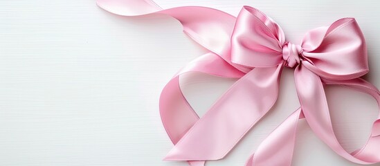 Aufkleber - Pink satin bow with crisscross ribbon on a white background for a copy space image