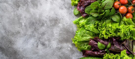 Aufkleber - Top view of lettuce and other raw vegetables with free space for text in the image. Creative banner. Copyspace image