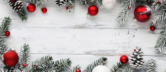 Aufkleber - White wooden desk with a Christmas themed copy space image
