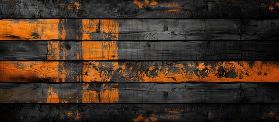 Poster - Background featuring a wooden texture with black and orange stripes ideal for a Halloween theme with copy space image