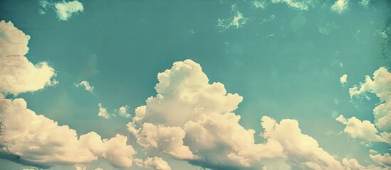 Aufkleber - Vintage hipster background featuring a beautiful blue sky with fluffy white clouds ideal for adding text or images copy space image