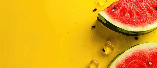 Wall Mural - Yellow background with copy space image featuring a watermelon