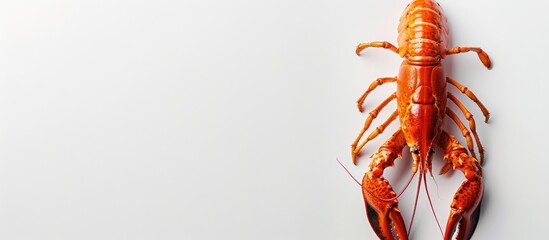 Wall Mural - Top view of a mouthwatering boiled crayfish on a white background with copy space image