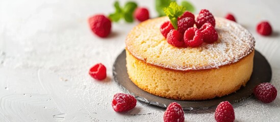 Poster - Sponge cake on a white backdrop with copy space image