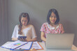© Quang - Two young female freelancer using laptop and tablet while working