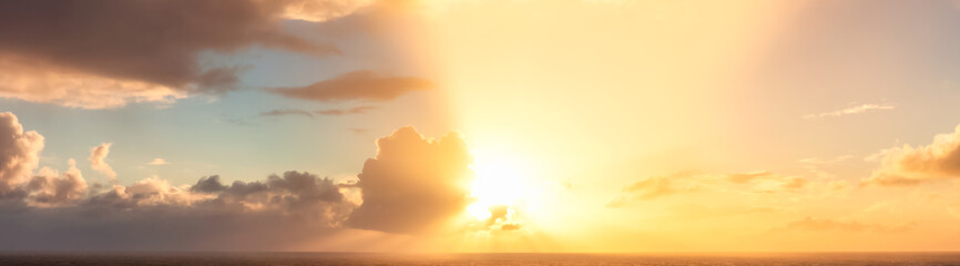 Wall Mural - Dramatic Colorful Sunrise Sky over North Atlantic Ocean. Cloudscape Nature Background