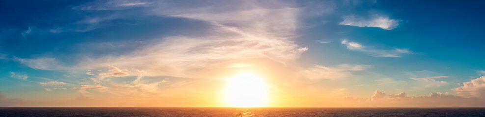 Wall Mural - Dramatic Colorful Sunrise Sky over North Atlantic Ocean. Cloudscape Nature Background
