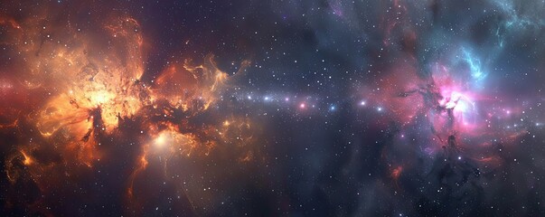 Wall Mural - A vibrant cosmic scene showcasing swirling galaxies, bright stars, and colorful nebulae across the vast expanse of space.