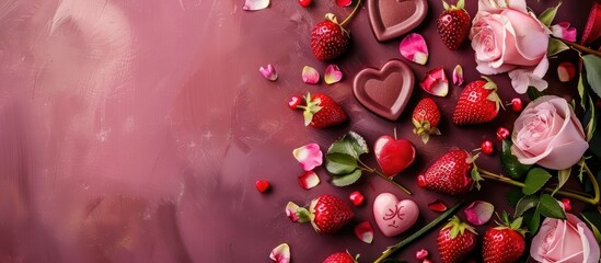 Leinwandbilder - Valentine s and Mother s Day postcard with love theme viewed from above featuring copy space image