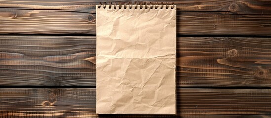 Aufkleber - Top view of a notebook paper on a wooden surface ideal for business and education concepts with ample copy space image
