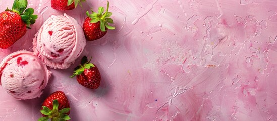 Poster - Top view of strawberry ice cream with a textured background perfect for design with copy space image