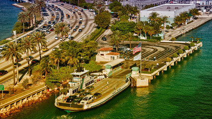 Sticker - Miami, Florida. Wonderful coastal colors with skyscrapers and ocean