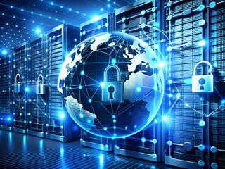 Wall Mural - the world is floating in the digital universe. the concept of protecting global network data.
