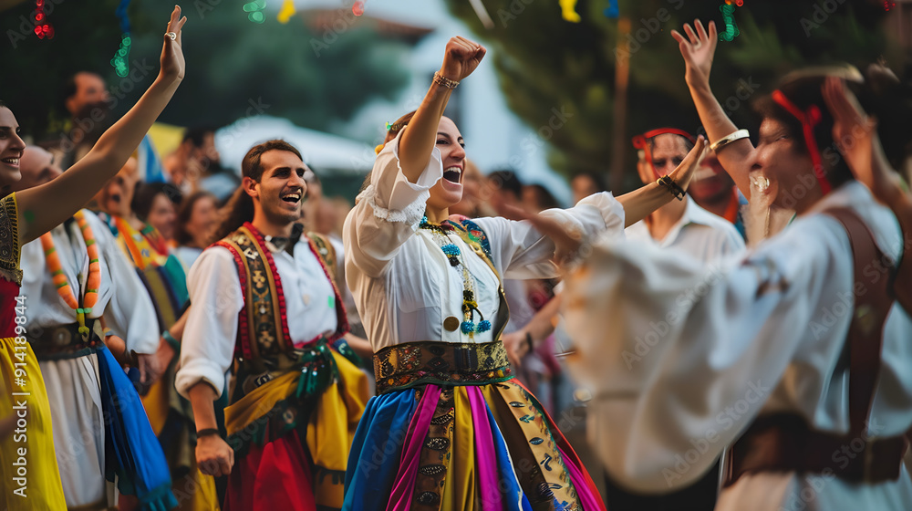Traditional Greek dancers perform for a crowd of enthusiastic people ...