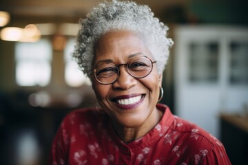 Wall Mural - Smiling portrait of a senior woman in nursing home