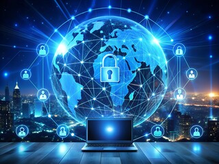 Wall Mural - the world is floating in the digital universe. the concept of protecting global network data.