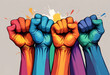 © Ryu - United Colors of Determination: A Vibrant Display of Clenched Fists Raised in Solidarity and Strength