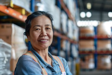 Portrait of a smiling middle aged female warehouse worker