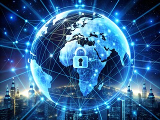 Wall Mural - the world is floating in the digital universe. the concept of protecting global network data.