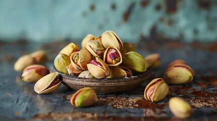 Poster - A bowl of green and yellow nuts with a few brown nuts