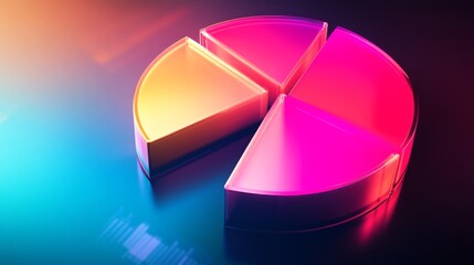 Poster - Vibrant 3D financial pie chart with radiant, glowing segments against a sleek background.
