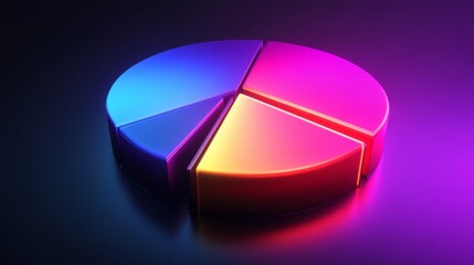 Poster - Vibrant 3D financial pie chart with radiant, glowing segments against a sleek background.