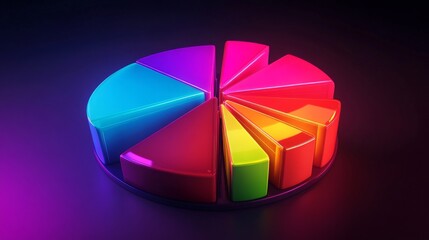 Aufkleber - Vibrant 3D pie chart with radiant, glowing segments highlighting financial data distribution.