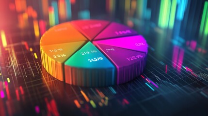 Aufkleber - Vibrant 3D pie chart with radiant, glowing segments highlighting financial data distribution.