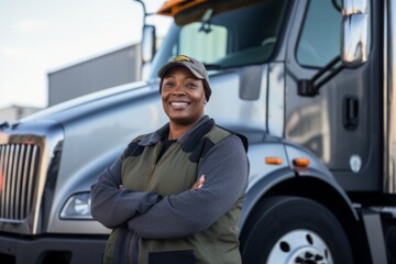 Wall Mural - Portrait of a middle aged female truck driver