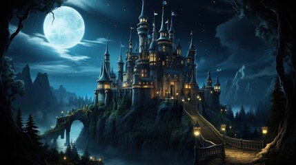 Sticker - Enchanted Castle Under Moonlight