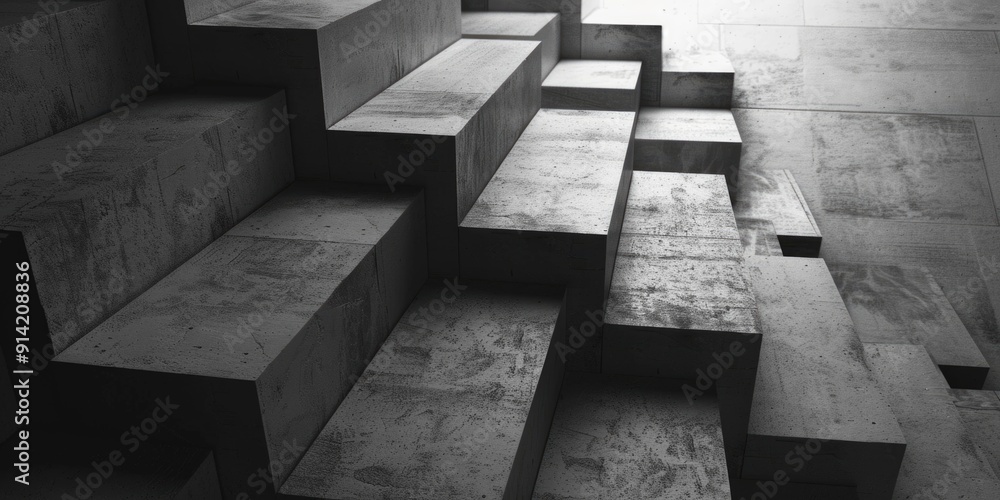 Stairs made of stacked concrete blocks, leading to an unknown ...