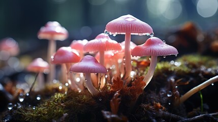 Wall Mural - Pink Mushrooms in a Forest