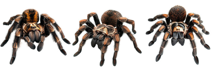 Set of A tarantula with its hairy legs and fangs visible, isolated on a transparent background