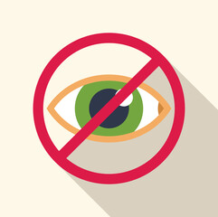 Poster - Conceptual illustration of a red prohibition sign crossing a green eye, representing the concept of blindness