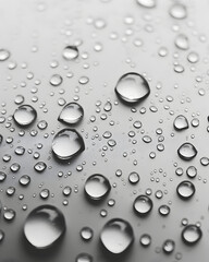 Wall Mural - Macro raindrops on a solid grey surface. 