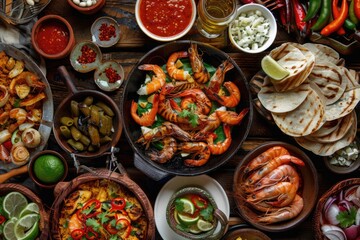 Wall Mural - Delicious Mexican food and spices on a table