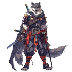 Anime Wolf Warrior. AI generated art illustration.