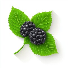 Wall Mural - Fresh blackberries with vibrant green leaves